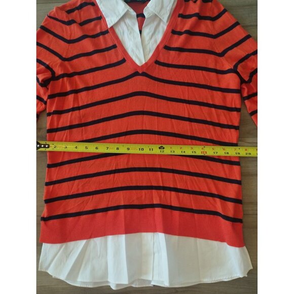 NWT Lauren Ralph Lauren Orange Striped Long Sleeve w Collar Shirt Sweater L - Picture 9 of 10